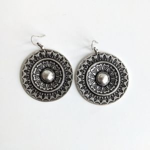 Boho Aztec Disc Medallion Dangle Earrings